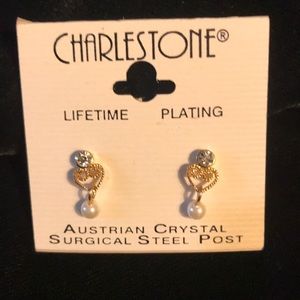 Austrian Crystal Gold Plated Pearl Earrings
